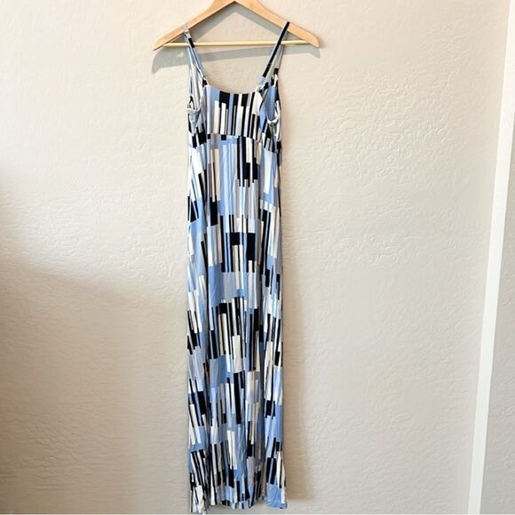 Soma Twist Front Maxi Dress Geometric Print Stretch Knit Black Blue Cream XS NWT - Picture 6 of 14